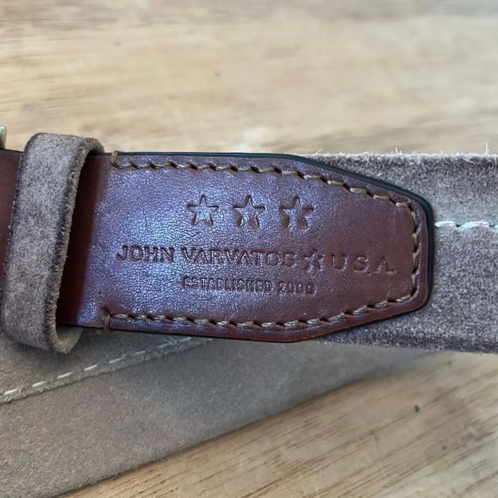 John Varvatos rustic suede men's belt size 42 beige brown